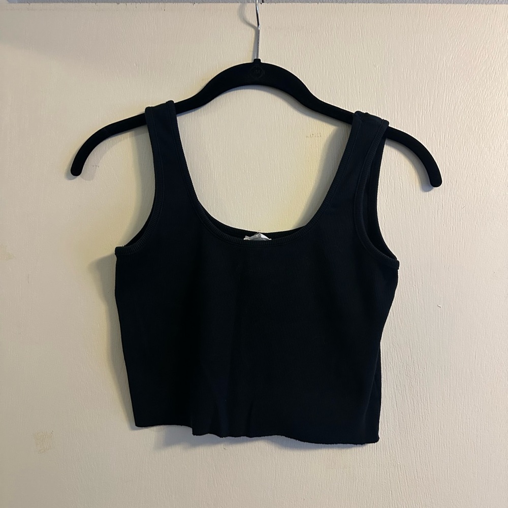 Black ribbed, cotton cropped Tank Top